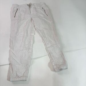 Athleta Cabo Linen Jogger Pants Womens 14 White Spot Zip Pockets High Rise